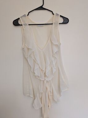 New York & Company Cream Ruffled Sleeveless Camisole